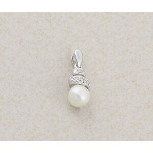 Pendant Only 14K White Gold Freshwater Pearl and Diamond Pendant 5/8" x 1/4"